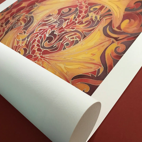 Red Intertwined Dragons Print - Mythical Creatures Art Print - Fiery Red Dragons Print