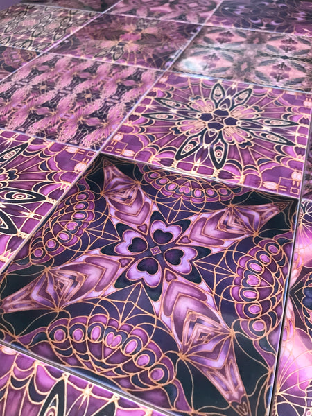 Plum Gothic Mixed Set of 20 Ceramic Tiles - Plum Black Charcoal Kitchen Tiles