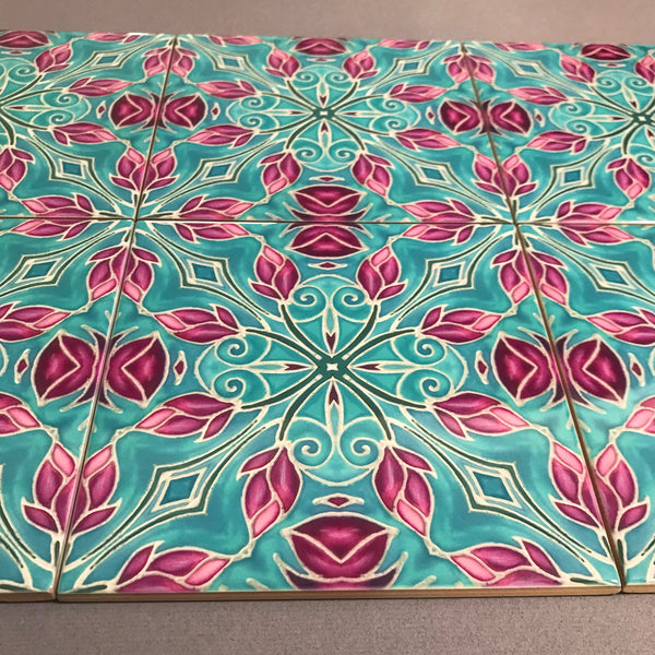 Pink Magnolias Arts and Crafts look Bathroom Tiles or Kitchen Tiles