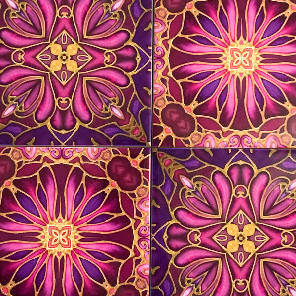 Medieval Blooms Tiles plum aubergine pink tiles mixed set