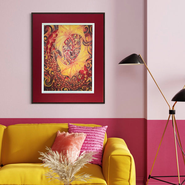 Red Intertwined Dragons Print - Mythical Creatures Art Print - Fiery Red Dragons Print