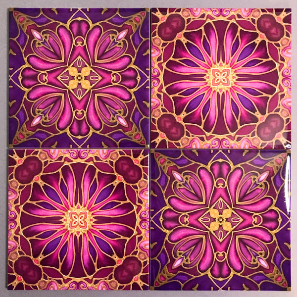 Medieval Blooms Tiles plum aubergine pink tiles mixed set