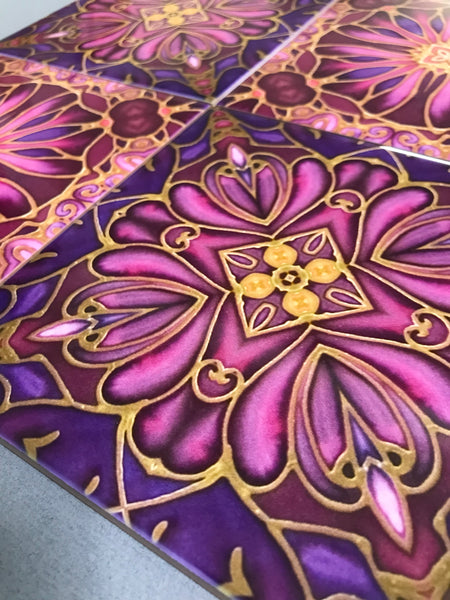 Medieval Blooms Tiles plum aubergine pink tiles mixed set