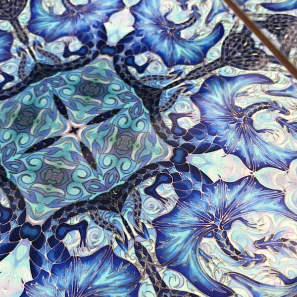 Blue Dragon Mandala Tiles -  Magical Mythical Creature Ceramic Hand Printed Tiles