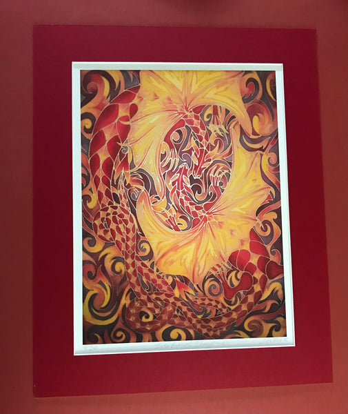Red Intertwined Dragons Print - Mythical Creatures Art Print - Fiery Red Dragons Print