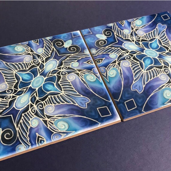 Deep Blue ‘Swallows Dance’ Tiles - Strong Art Deco Style 6x6” ceramic tile.