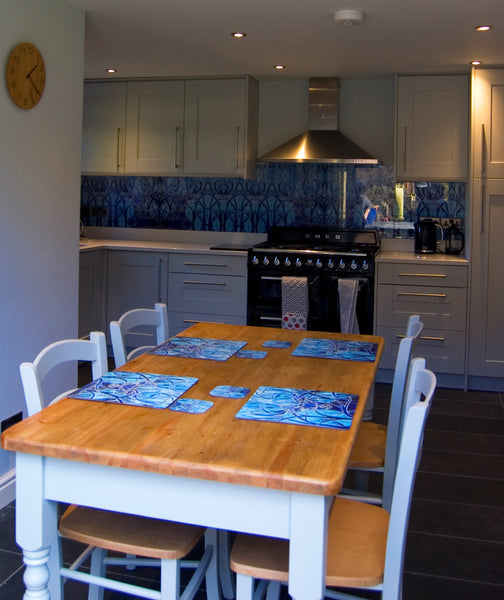 Dolphins Glass Chopping Board - Dolphin Trivet - Blue Pot Stand - Heat Proof Table Top Saver - Decorative Platter