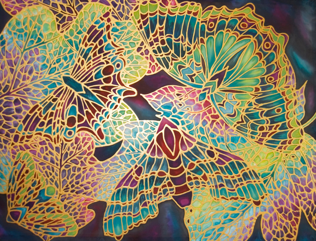 SOLD Intricate Butterflies Painting - hand painted silk Butterflies - Beautiful Butterfly Original Art