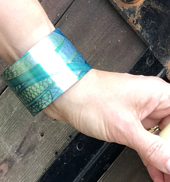 Sage green Moth Cuff Bracelet - Comtemporary Green Bangle - easy wear lightweight aluminium.