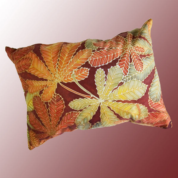 Horse Chestnut Leaves Cushion - green rust chocolate colours - Chestnut Leaves Pillow