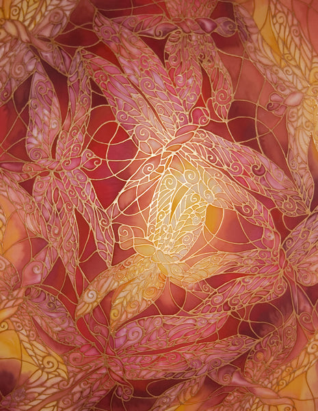 SOLD Blue Fire Dragons Painting - Hand Painted Silk Dragons - Cool Dramatic Blue Art