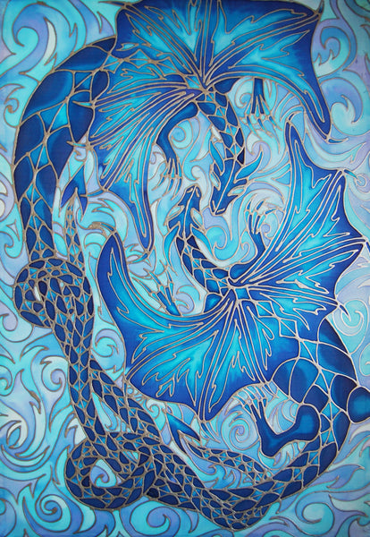 Intertwined Dragons Signed Print - Mythical Creatures Art Print - Fiery Red Dragons Print