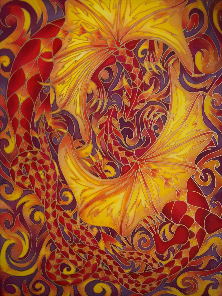 Intertwined Dragons Signed Print - Mythical Creatures Art Print - Fiery Red Dragons Print