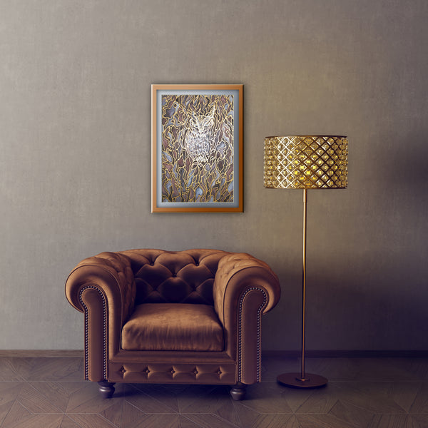 SOLD - Hidden Owl Silk Painting - Owl Original Art - Wildlife Art