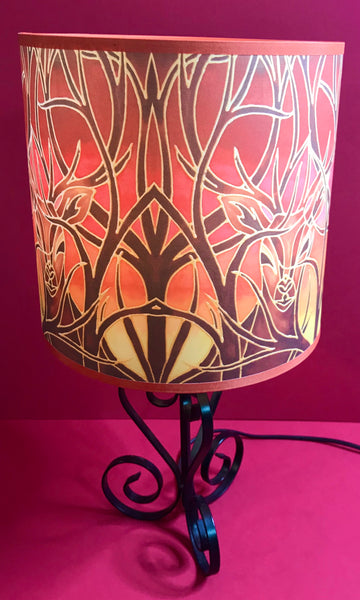 Red Stag Lampshade - Stag Sunset Drum Shade - Atmospheric Lamp Shade