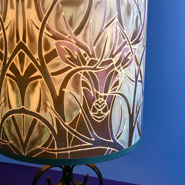 Stag Contemporary Lamp Shade - Blue Stag Drum Shade - Atmospheric lamp Shade