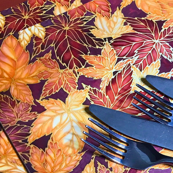 Terracotta Leaves Placemats & Coasters - Caramel Table Mats  - Heatproof glass chopping boards