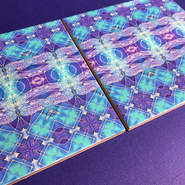 Dragonflies Wall Tile Blue Purple Turquoise