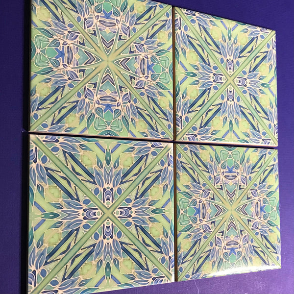Contemporary Tiles Mix of 2 designs in Blue Leaf Green Teal Tiles - Beautiful Tile