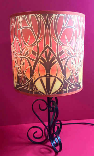 Red Stag Lampshade - Stag Sunset Drum Shade - Atmospheric Lamp Shade