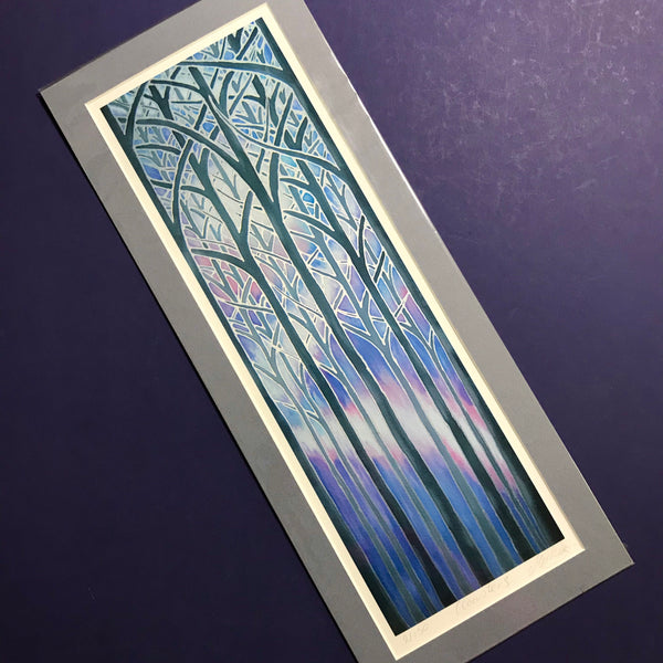 Cloisters Trees Signed Print - Grey Lilac Purple Forest Print Art