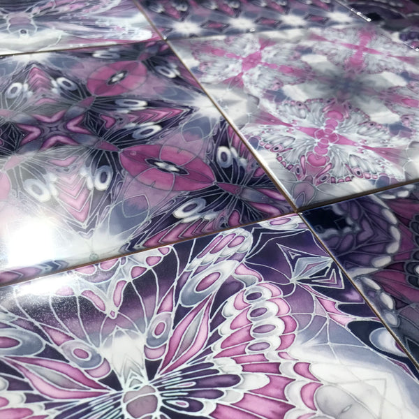 Gothic Mixed Set of 20 Ceramic Tiles - Purple Black Charcoal Kitchen Tiles