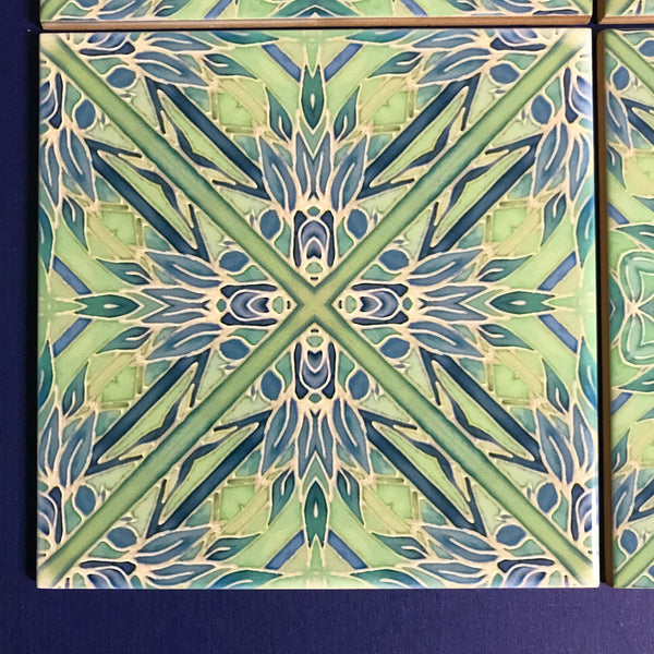 Contemporary Tiles Mix of 2 designs in Blue Leaf Green Teal Tiles - Beautiful Tile