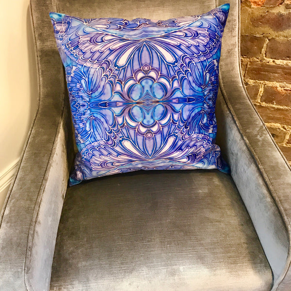 Blue Butterfly Velvet Cushion - Luxury Saphire Blue Velvet - Intricate pattern butterfly pillow