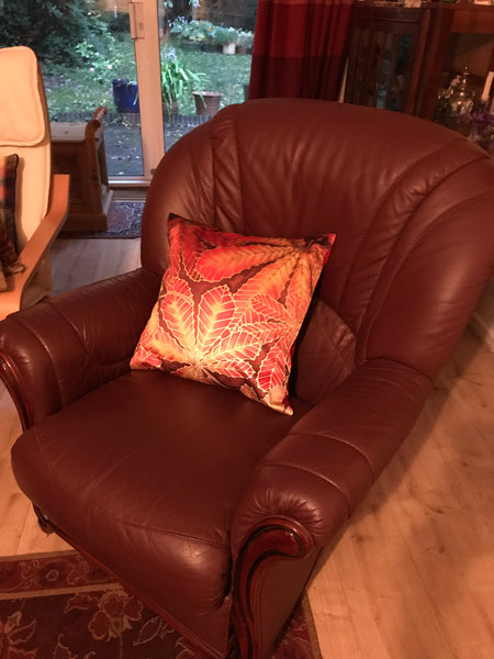 Autumnal Leaves Cushion Set - Reds Yellow Velvet Cushions - Four Leaves Designs by Meikie