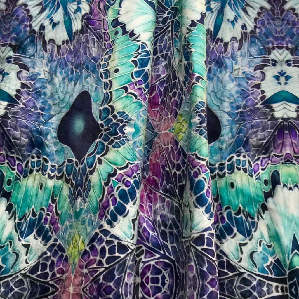 Pink Green Charcoal Butterfly Designer Luxury Velvet fabric for curtains, upholstery and soft furnishings