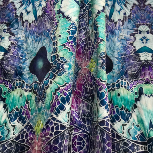 Pink Green Charcoal Butterfly Designer Luxury Velvet fabric for curtains, upholstery and soft furnishings