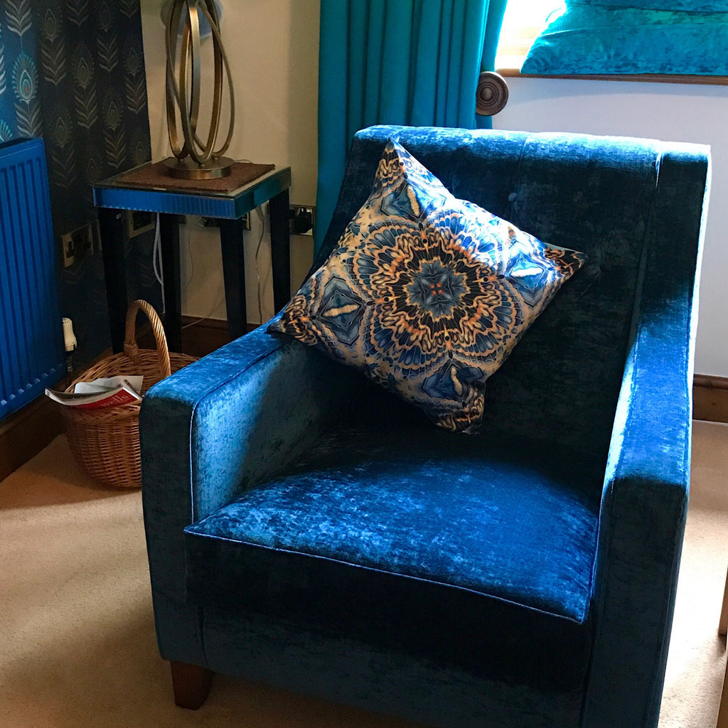 Velvet Butterflies Cushion - Luxury Velvet Throw Cushion - blue grey & orange Butterflies pillow