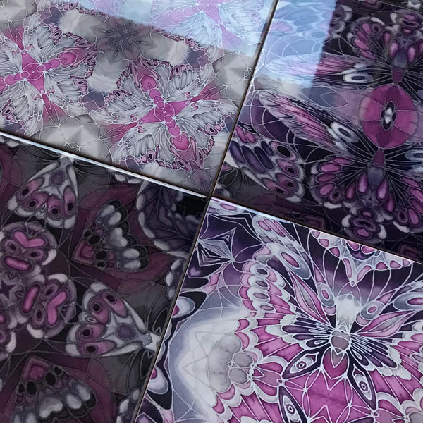 Gothic Mixed Set of 20 Ceramic Tiles - Purple Black Charcoal Kitchen Tiles