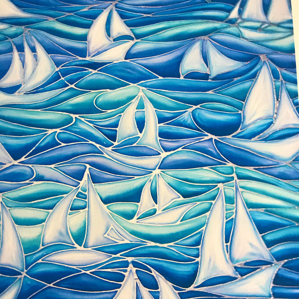 Sail Boats Print - Sailing Boat Print - Blue Green Turquoise Boat Print - Bathroom Art