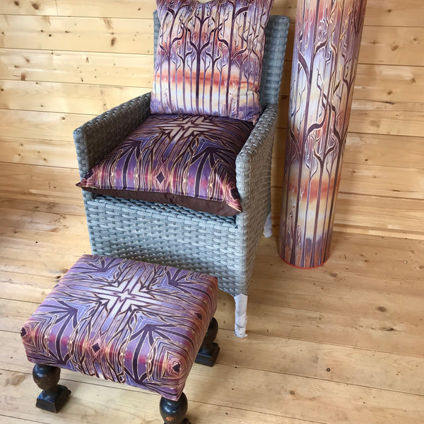 SOLD Luxury velvet chunky legged  Footstool - one off Bespoke Upholstery.