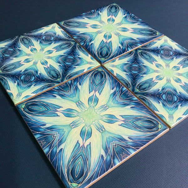 Contemporary Mixed Set of  Dolphins Tiles - Mint Blue Green Tiles - Colourful Patterned Tile