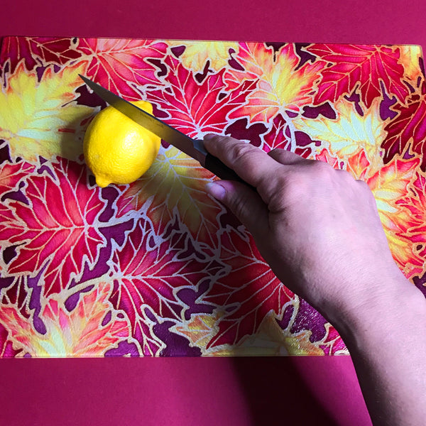 Maple Leaves red glass chopping boards - Placemats & Coasters - red yellow table mats