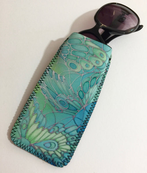 Mint Butterflies glasses case - slip-on padded glasses cover  - Reading Glasses Cover Butterflies
