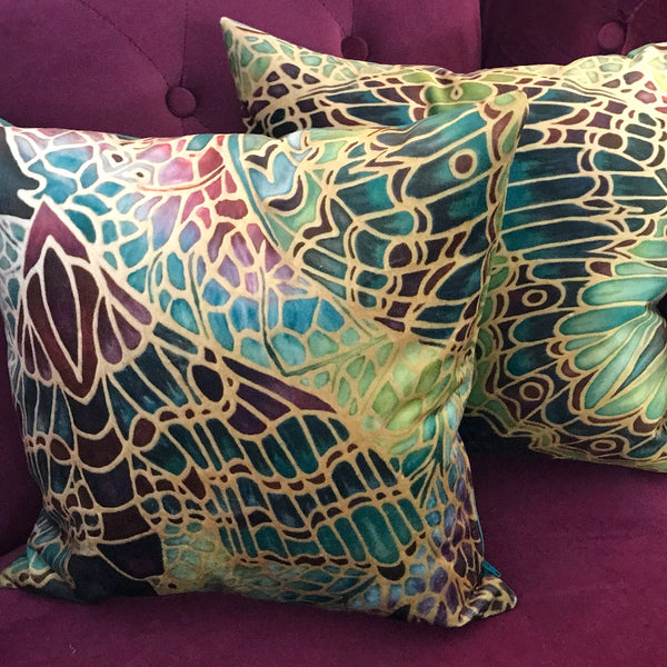 Green Butterfly Velvet Cushions. Green Lime Velvet Cushions