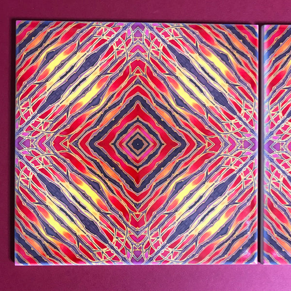 Red Diamond Trees Ceramic Tiles - Sunset coloured Bohemian  Ceramic Printed Tiles