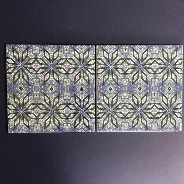 Contemporary Charcoal and Lilac Nordic Star Ceramic Tiles -  Ceramic Hand Printed Tiles