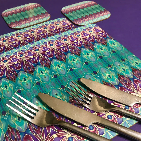 Persian Orchid High Quality Table Mats - Purple Turquoise Green Tableware