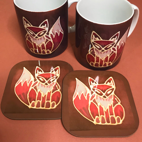 Cute Fox Mug & Coaster - Fox Mug Box Set - Red Chocolate Fox Mug - Fox Lovers Mug Gift