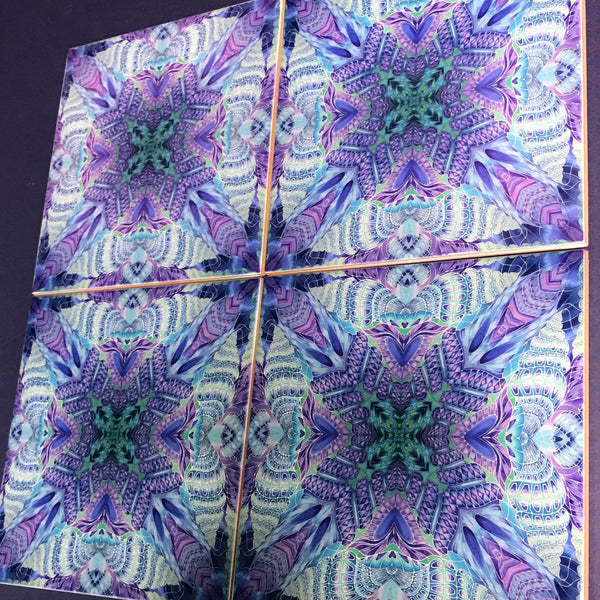 Shells kaleidescope Tiles - contemporary tile in blue green purple and turquoise 6x6"