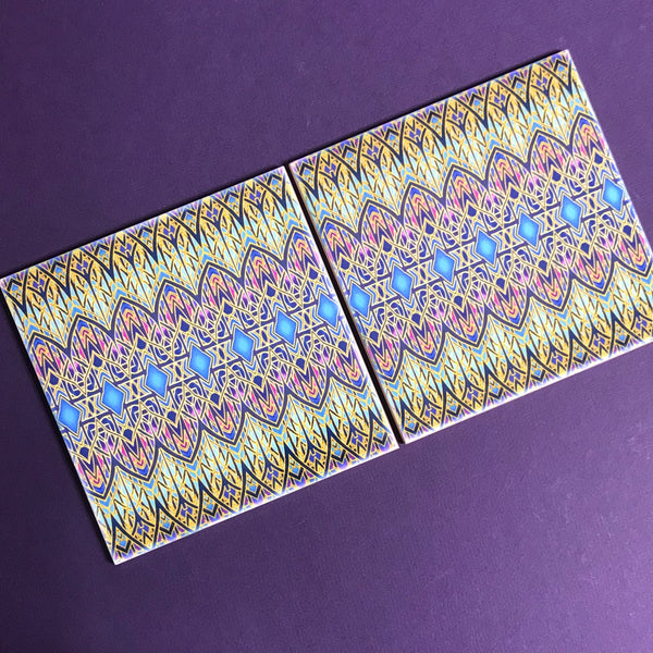 Arts and Crafts look Cathedral Tall Window Ceramic Tiles - Multi coloured Bohemian  Ceramic Printed Tiles