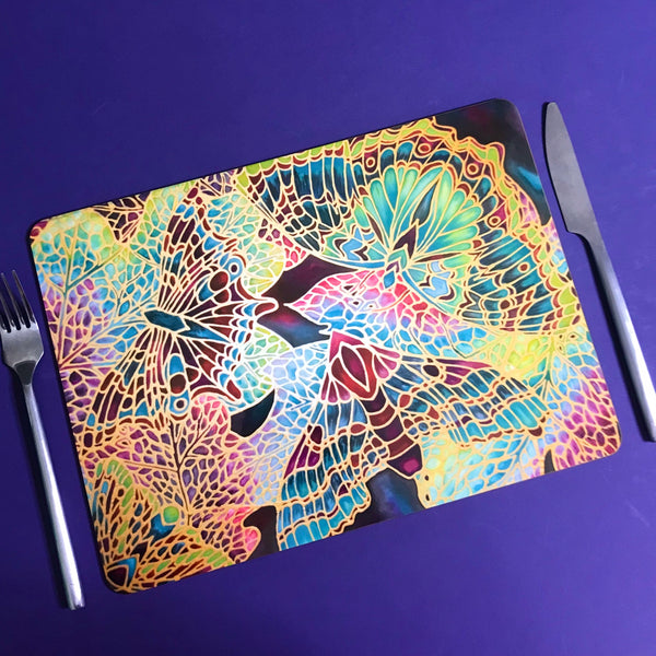 Plum Green Table Mats - Beautiful Butterfly place mats - Green butterfly chopping boards