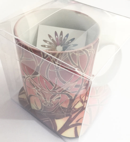 Autumnal Oak Leaves and Acorns Mug - Mug and Coaster Box Set - Red Mug Set - Leaves Mug Gift