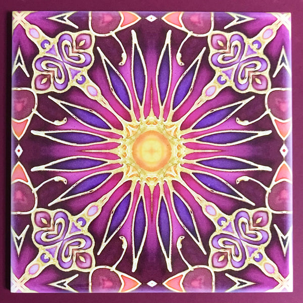 Flower Tiles in Rich Plum - Beautiful Ceramic Bohemian Tiles - Kitchen Bathroom Tiles