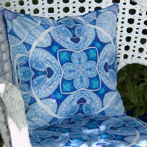 Blue Shell Garden Seat Pad - Made to Order Exterior Textiles - Pretty Shower Proof Fabrics