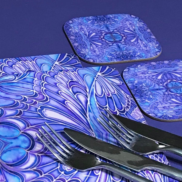 Soft Blue Lilac Butterfly Placemats and Coasters - Table Mats & Coasters, Blue Glass Chopping Boards